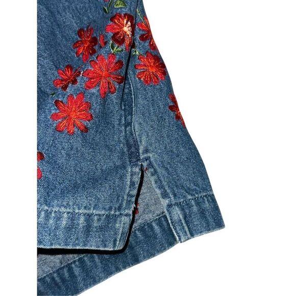 NEW WITH TAGS WOMEN DENIM & CO Y2K Embroidered floral details Denim Overalls Dun - Picture 4 of 13